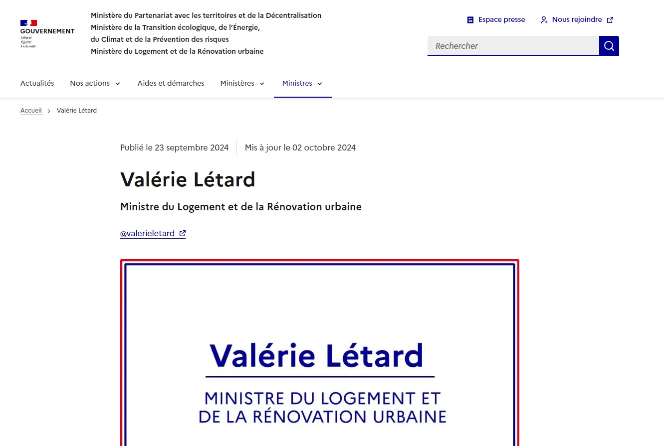 valerie letard ministre du logement et de la renovation urbaine